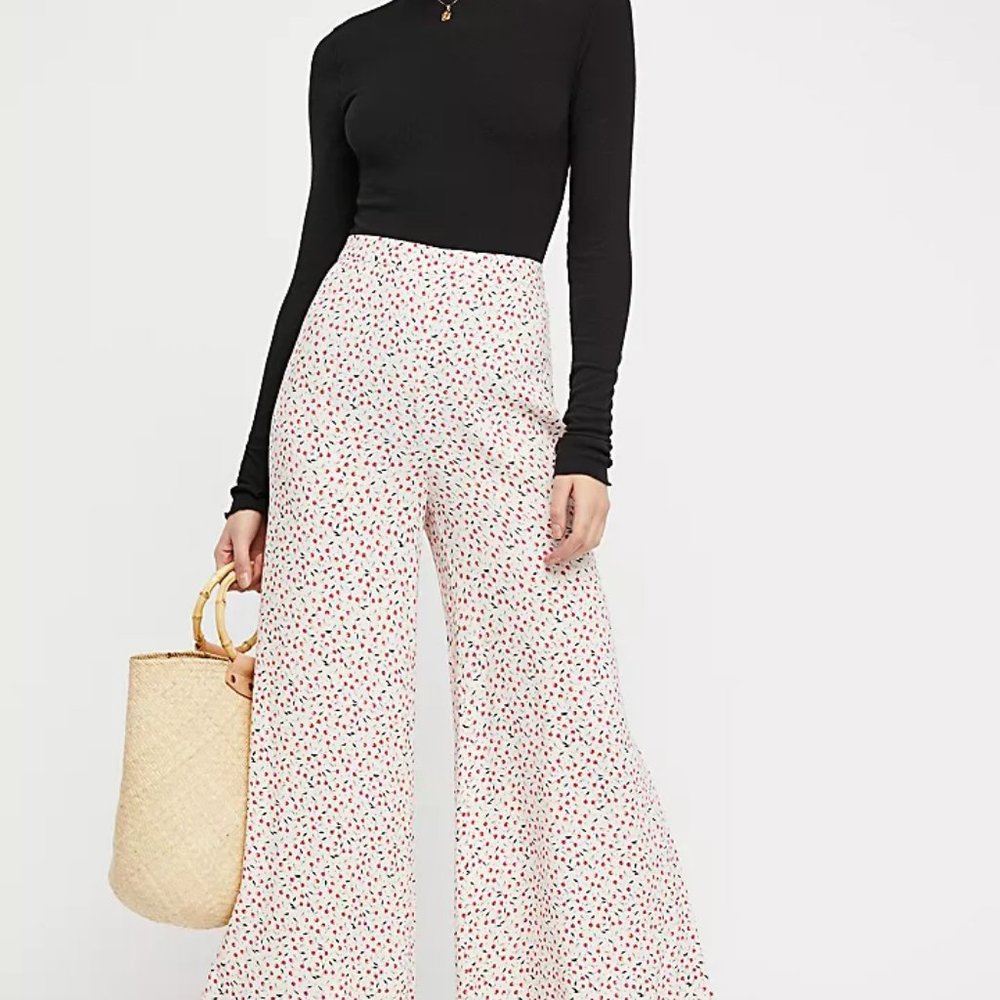 Free People Easy Peasy Cherry wide leg Pants SZ 6